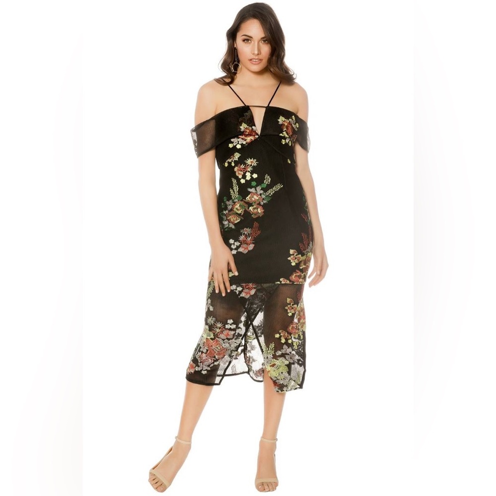 Premonition Secret Garden Floral Cocktail Dress Size 8US Mesh Embroidered Black